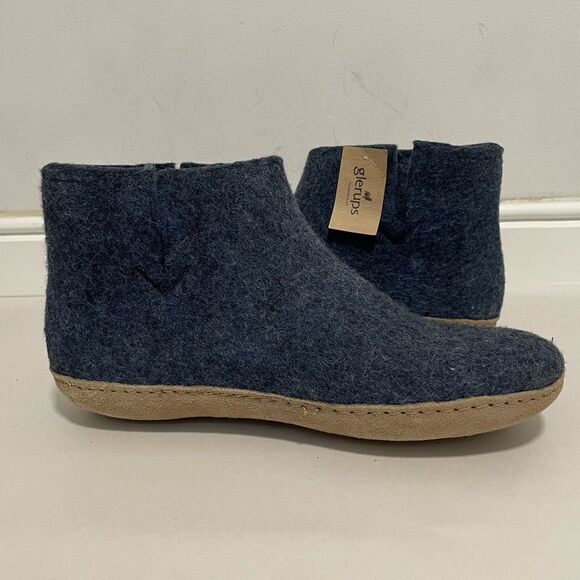 Glerups Wool Boots Sleepers Leather Sole Size 39 in Denim NEW - Picture 2 of 10